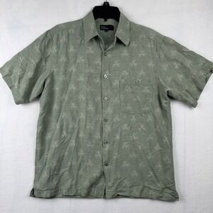Marc Edwards Silk‎ Button Up Shirt Mens Medium Short Sleeve Patterned Green